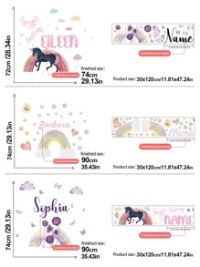 1pc/3pcs Cartoon Colorful Rainbow, Unicorn, Flower, Sun Wall Stickers, Custom Text, Personalize Your Signature, Decorative For Bedroom, Living Room, Study, School, Office, Removable PVC Gifts Birthday Graduation,Multi-Functional,Durable,Anti-Mold,Ornamental,Reusable,Exquisite,Stylish,High-Quality,Colorful,Modern,Custom,Personalized,Unique,Ideal Gifts For Him,Ideal Gifts For Her - Multicolor - View 3
