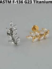 1PC G23 Titanium Cz Moon Internal Thread Labret Lip Rings Cross Snake Ear Cartilage Tragus Helix Earring Lobe Piercing Jewelry - Titanium Gold Plated - View 4