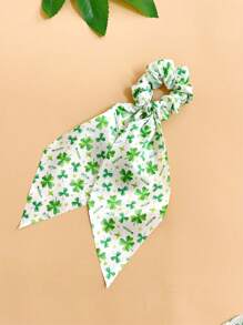 3pcs St. Patrick's Day Fabric Clover Print Scrunchies, Fit For Holiday Party, Ponytail, Bun Hairstyles, Bohemian Party Hair Accessories - Multicolor - View 3