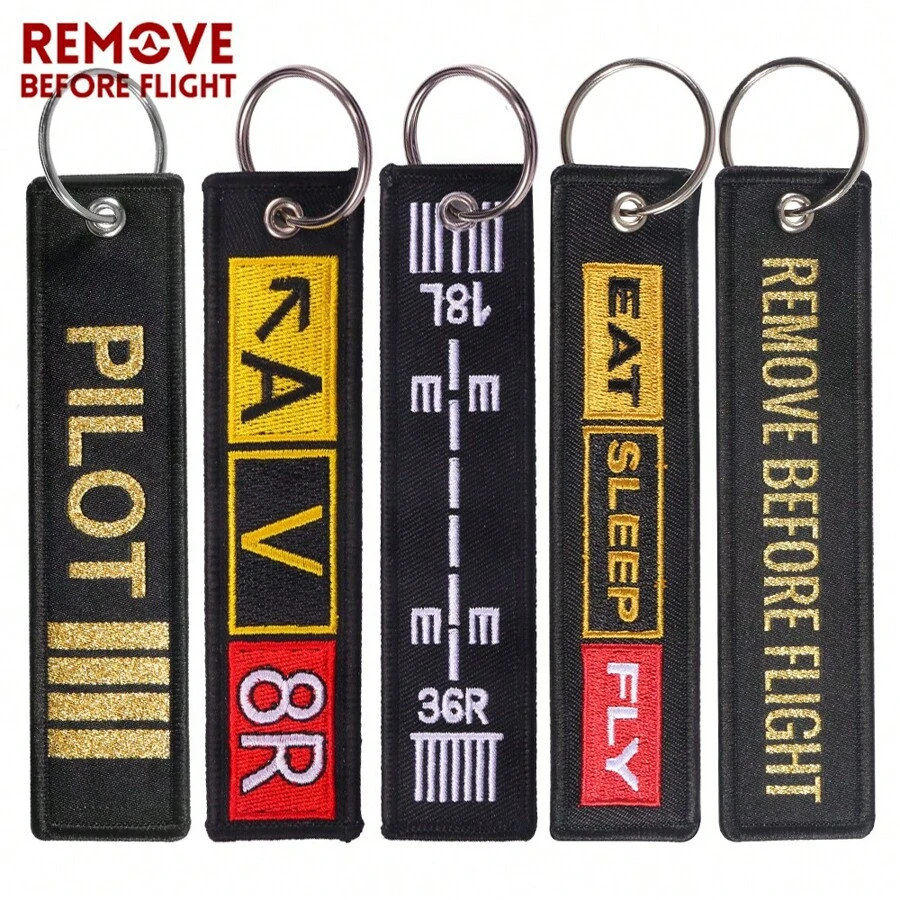 REMOVE BEFORE FLIGHT 1 pieza Llavero casual con letra, accesorio de coche, bolso, mochila con decoración bordada de poliéster "Quitar antes de volar" en estilo gótico y Y2K