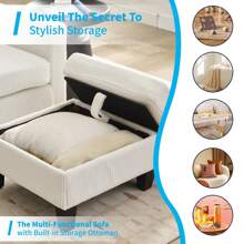 Modern L Shaped Small Sofa Couch,3-Seater Corduroy Sectional Sofa With Storage Ottoman For Living Room, Apartment And Office - Beige - View 10