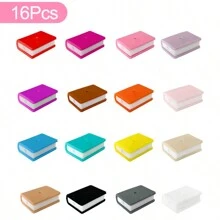 16pcs/Set Book-Shaped Silicone Beads, Silicone Focus Beads, Stacked Book-Shaped Rectangular Cartoon Silicone Beads, Silicone Bead Accessories, Pen Holder Silicone Asymmetric Beads, Silicone Letter Beads, Loose Rubber Silicone Beads, Key Chain, Necklace, Bracelet, Lanyard Making, 16 Colors