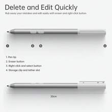 Microsoft Surface Pen, For Surface Pro 11, 10, 7+, Surface Go Series, Surface Laptop Series, Surface Book Models, Surface Studio, Precision, Bluetooth, Long Battery Life, Customizable, Platinum - Silver - View 6