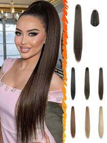 Pferdeschwanz Verlängerungs-Klammer-Clip 24 Zoll lang gerade Pferdeschwanz-Verlängerung, natürlich weich, hitzebeständig, synthetische Pferdeschwanz-Haarverlängerung für Frauen im Alltag