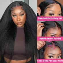 4*4 Lace Closure Kinky Straight Human Hair Wigs 180% Density 4*4 Swiss Lace Yaki Straight Wig Brazilian Human Hair Wigs For Women - Natural Black - 查看 6