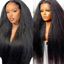 4*4 Lace Closure Kinky Straight Human Hair Wigs 180% Density 4*4 Swiss Lace Yaki Straight Wig Brazilian Human Hair Wigs For Women - Natural Black - 查看 4