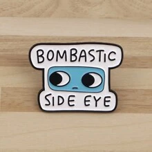 1pc Cartoon Slogan Enamel Lapel Pin - Cute Badge For Bags And Clothes - Black - View 1