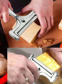 Cortador de queso de acero inoxidable ajustable en grosor - Cortador de queso con alambre de metal - Cortador de queso manual para bloques de queso cheddar, gruyère, queso pequeño y mozzarella, raspador de queso ajustable, accesorios de cocina