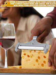 Cortador de queso de acero inoxidable ajustable en grosor - Cortador de queso con alambre de metal - Cortador de queso manual para bloques de queso cheddar, gruyère, queso pequeño y mozzarella, raspador de queso ajustable, accesorios de cocina