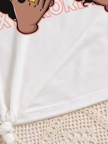 Tween Girls Cartoon Print Short Sleeve T-Shirt And Shorts - 白色 - 查看 5