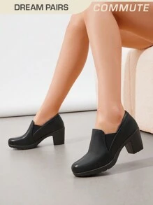 Women's Chunky Low Block Heel Solid Color Pumps Versatile Comfortable Ankle Boots Oxfords Shoes Casual Loafers - PU đen - Xem 1