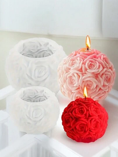 1/3 moldes de silicona para hacer velas de resina con diseño de rosa, molde de silicona para velas de bola de rosa para decoración de bodas - Regalos artesanales