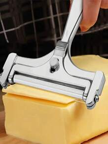 Cortador de queso de acero inoxidable ajustable en grosor - Cortador de queso con alambre de metal - Cortador de queso manual para bloques de queso cheddar, gruyère, queso pequeño y mozzarella, raspador de queso ajustable, accesorios de cocina