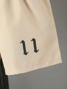 2 piezas Conjunto de camiseta y pantalones cortos caqui para niños, 2 camisetas de verano con estampado casual + Set de pantalones corto acanalados negros para deportes al aire libre