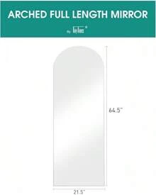 64''x21'' Arched Full Length Mirror With Stand, Full Body Mirror, Mirror Full Length, Gold Floor Mirror Freestanding, Wall Mounted Mirror For Bedroom Living Room Cloakroom, Gold Gifts - 白色 - 查看 4