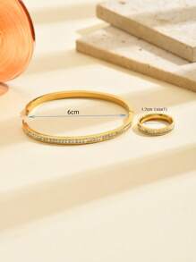 2件套简约复古经典单排钻石手链和戒指不锈钢首饰套装，女士款 - 單排鑽手環+戒指 - 查看 5