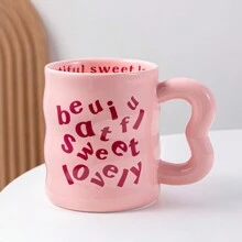 1 件粉色 350 毫升陶瓷英式个性化咖啡杯，适合成人和儿童返校