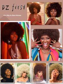 DZfirst 深棕色 10 英寸非洲卷发假发 70 年代 80 年代假发 大号弹性柔软自然蓬松假发 日常佩戴