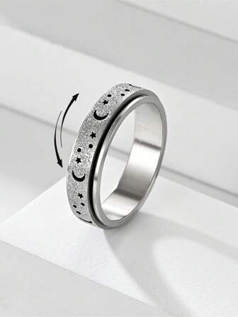 1 pieza Anillo de pareja elegante y minimalista de acero inoxidable mate con presión aliviada y rotativa, joyería de moda para uso diario y días festivos
