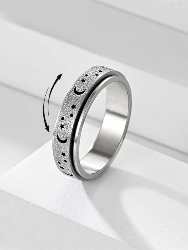 1 pieza Anillo de pareja elegante y minimalista de acero inoxidable mate con presión aliviada y rotativa, joyería de moda para uso diario y días festivos