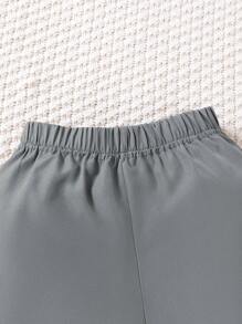 3pcs/Set Cute Cartoon Little Dinosaur Print & Plaid Splice Stand Collar Short Sleeve Shirt, Solid Color Shorts And Small Brimmed Hat