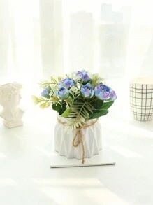 Artificial Flower Potted Plants, Creative Home Decor Potted Plants, Lilac, Rose, Camellia, Bookshelf & Desk Bedroom Vase With Jute Rope Simulated Floral Decor, Non-Withering Green Plant Decor Items, Household Essential - Multicolor - View 9