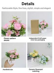 Artificial Flower Potted Plants, Creative Home Decor Potted Plants, Lilac, Rose, Camellia, Bookshelf & Desk Bedroom Vase With Jute Rope Simulated Floral Decor, Non-Withering Green Plant Decor Items, Household Essential - Multicolor - View 6
