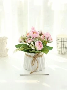 Artificial Flower Potted Plants, Creative Home Decor Potted Plants, Lilac, Rose, Camellia, Bookshelf & Desk Bedroom Vase With Jute Rope Simulated Floral Decor, Non-Withering Green Plant Decor Items, Household Essential - Multicolor - View 10