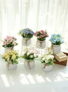 Artificial Flower Potted Plants, Creative Home Decor Potted Plants, Lilac, Rose, Camellia, Bookshelf & Desk Bedroom Vase With Jute Rope Simulated Floral Decor, Non-Withering Green Plant Decor Items, Household Essential - Multicolor - View 4