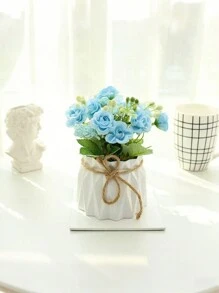 Artificial Flower Potted Plants, Creative Home Decor Potted Plants, Lilac, Rose, Camellia, Bookshelf & Desk Bedroom Vase With Jute Rope Simulated Floral Decor, Non-Withering Green Plant Decor Items, Household Essential - Multicolor - View 7