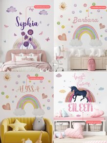1pc/3pcs Cartoon Colorful Rainbow, Unicorn, Flower, Sun Wall Stickers, Custom Text, Personalize Your Signature, Decorative For Bedroom, Living Room, Study, School, Office, Removable PVC Gifts Birthday Graduation,Multi-Functional,Durable,Anti-Mold,Ornamental,Reusable,Exquisite,Stylish,High-Quality,Colorful,Modern,Custom,Personalized,Unique,Ideal Gifts For Him,Ideal Gifts For Her - Multicolor - View 13