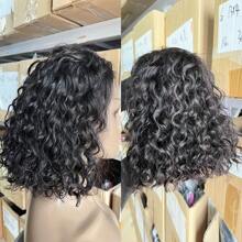 10-16inch Curly Wear And Go Glueless Short Bob Wig Human Hair Ready To Wear Human Hair Wigs For Women 4x4 Wet And Wavy Bob Wigs Human Hair 180% Density Brazilian Hair 10A Top Quality 3 Days Delivery - Natural Black - 查看 8