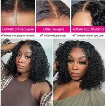 10-16inch Curly Wear And Go Glueless Short Bob Wig Human Hair Ready To Wear Human Hair Wigs For Women 4x4 Wet And Wavy Bob Wigs Human Hair 180% Density Brazilian Hair 10A Top Quality 3 Days Delivery - Natural Black - 查看 7