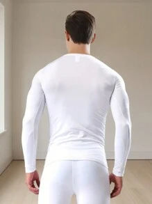 Men's Basic Fitness Compression Tight Shirt, Moisture-Wicking, Stretchy, Breathable, Long Sleeve Training Base Layer - White - View 2