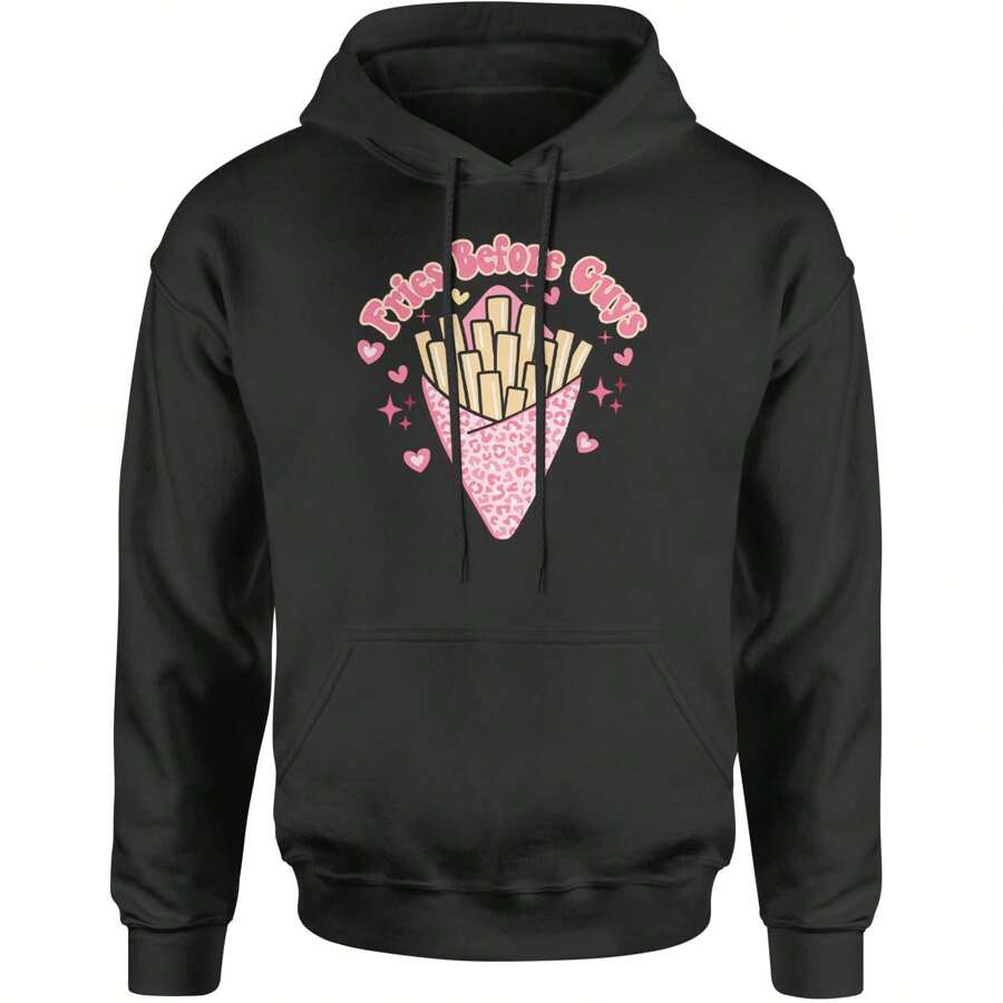 Fries Before Guys Adult Hoodie Sweatshirt - Black - View 1