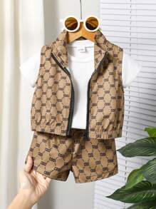 Baby Boy Letter Graphic Print T-Shirt & Vest With Shorts Set