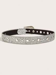 1 条男士水钻扣皮带，INS 风格宽腰带，装饰性欧美时尚朋克亮片牛仔腰带，百搭设计，适合青少年、夏季休闲、户外、运动、度假、旅行、毕业礼物、生日、日常穿着 - 多色 - 查看 3