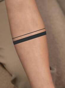 1 件线条条纹临时纹身防水防汗持续 1-2 周逼真草本汁抗摩擦不反光仿黑色假纹身男女纹身贴纸适用于手臂、胸部、腿部、腹部、腰部现代人体艺术 - 黑色 - 查看 3