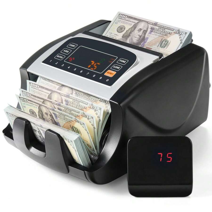 ENGiNDOT Money Counter Machine, Dollar, Euro UV/MG/IR Cash Counterfeit Detection Bill Counter With LCD Display, Add And Batch Modes With Portable Handle