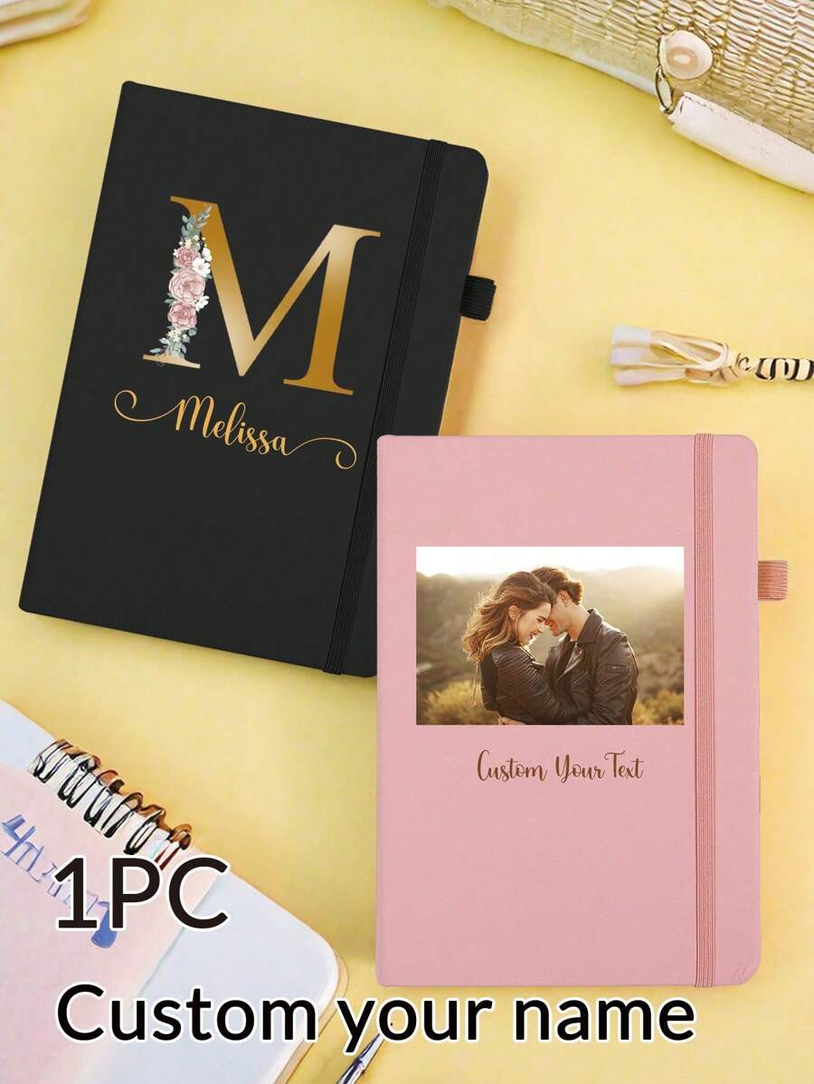 1 Cuaderno personalizado, cuaderno rosa personalizado para mujeres, cuaderno de diario personalizable A5 con nombre/logotipo/texto/imagen personal, 5.7"X8.3" 200 páginas, colores rosa y negro a elegir, cuaderno de escritura de doble cara con divisores, cuaderno de cuero lindo para trabajo, negocios, escuela, reuniones, viajeros, pequeño cuaderno multifuncional, ornamental