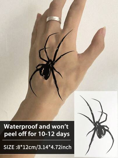 1 Pieza Tatuajes temporales de araña a prueba de agua y sudor que duran de 1 a 2 semanas, realistas, con jugo de hierbas, antifricción, sin reflejo, falsos tatuajes negros para mujeres y hombres, calcomanías de tatuaje para el brazo, el pecho, la pierna, el abdomen, la cintura, arte corporal modernista