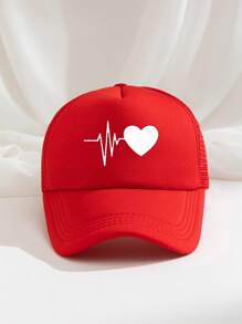 1pc Outdoor Heart Rate Print Breathable Adjustable Sun Hat, Casual Travel Beach Hat For Women, Suitable For Spring/Autumn, Y2K Style, Valentine's Day Gift Valentines