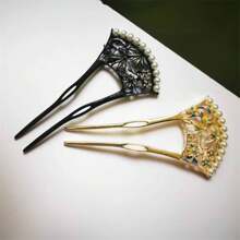 Farbige Perlen Haarschmuck Pfingstrose Blume & Fächer Form Haarknoten Maker, Neuer Chinesischer Stil Haarclip, Retro Chinesisches Design Haarspange, Modische und klassische Kombination