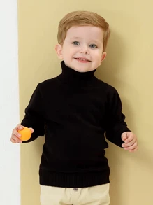 Chłopięcy sweter z wysokim kołnierzem i jednolitym kolorem, jesień/zima