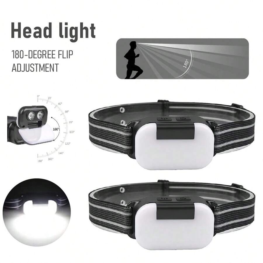 LED Headlamp, Flip 180° Adjustable Multi Head Lamp For Runners, Camping, Hiking - Black - View 1