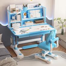 Kids Study Desk & Chair Set, Height Adjustable Children School Study Table Chair Set With Sitting Corrector, Ergonomic Desk Chair With Book Stand, Foot Pedal, Partition Design (Pink, Blue) - Blue - View 9
