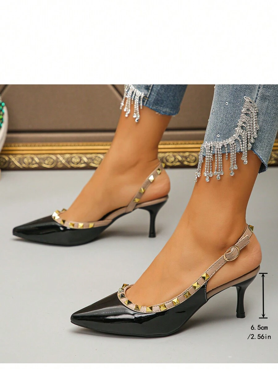 女士尖头扣踝带高跟鞋