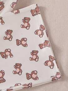 2 件套青少年女孩休闲时尚简约睡衣套装，包含一件带有泰迪熊印花的背心，搭配泰迪熊全印花宽松裤，适合春夏季女孩在家穿着 - 杏色 - 查看 6