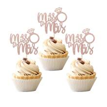 24 件 Miss To Mrs 纸杯蛋糕装饰物，带钻石戒指，闪光新娘送礼会纸杯蛋糕装饰物，适用于婚礼订婚生日派对蛋糕装饰用品 - 彩色 - 查看 14