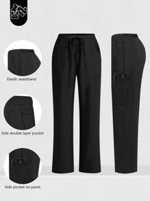 cimmuovere Casual Commuting 6 Pocket Elastic Waist Loose Pants Scrub Nurse Scrub Workwear Dentist Healthcare Pet Hospital Laboratory